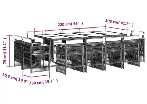 Set mobilier de grădină cu perne, 13 piese, negru, poliratan - 5/5