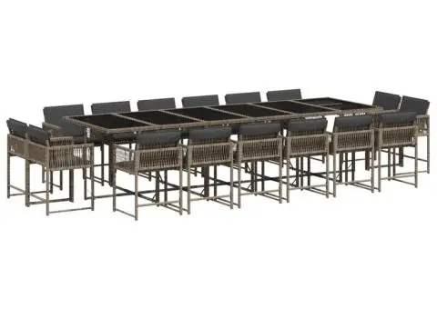 Set mobilier de grădină cu perne, 17 piese, gri, poliratan - 2/5