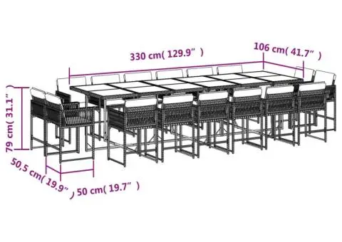 Set mobilier de grădină cu perne, 17 piese, gri, poliratan - 5/5