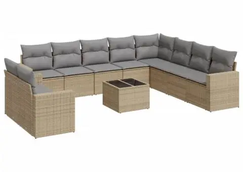 Set canapele de grădină cu perne, 11 piese, bej, poliratan - 2/3