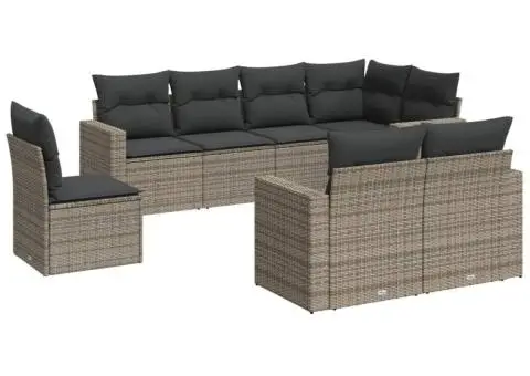 Set canapele de grădină cu perne, 8 piese, gri, poliratan - 2/3