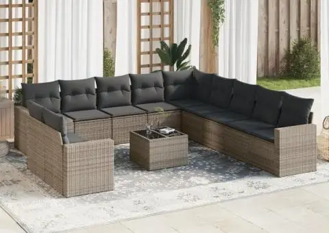 Set canapea de grădină cu perne, 12 piese, gri, poliratan - 1/3