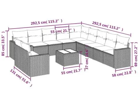 Set canapea de grădină cu perne, 12 piese, gri, poliratan - 3/3
