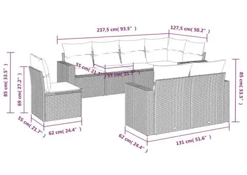 Set canapele de grădină cu perne, 8 piese, maro, poliratan - 3/3