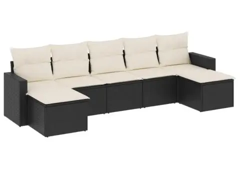 Set canapele de grădină cu perne, 7 piese, negru, poliratan - 2/3