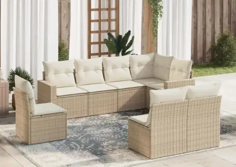 Set canapele de grădină, 8 piese, cu perne, bej, poliratan - 1/3