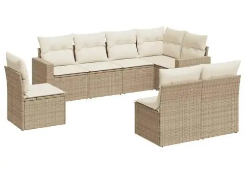 Set canapele de grădină, 8 piese, cu perne, bej, poliratan - 2/3