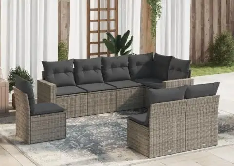 Set canapele de grădină cu perne, 8 piese, gri, poliratan - 1/3