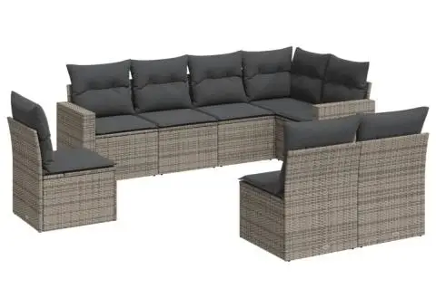 Set canapele de grădină cu perne, 8 piese, gri, poliratan - 2/3