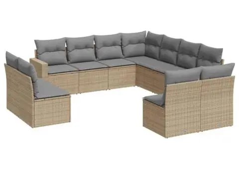 Set canapele de grădină cu perne, 11 piese, bej, poliratan - 2/3