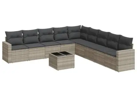 Set canapele de grădină cu perne 10 piese gri deschis poliratan - 2/3