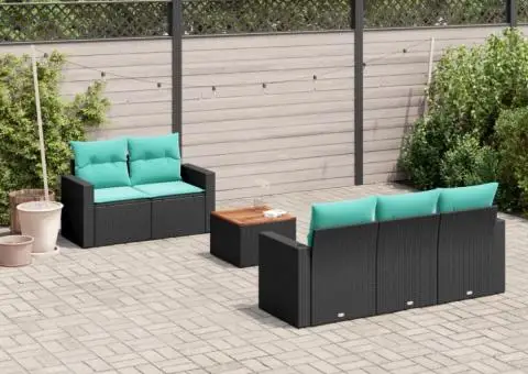 Set canapele de grădină cu perne, 6 piese, negru, poliratan - 1/3