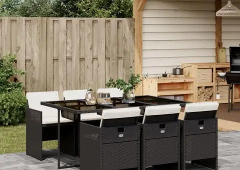 Set mobilier de grădină cu perne, 7 piese, negru, poliratan - 1/5