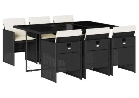 Set mobilier de grădină cu perne, 7 piese, negru, poliratan - 2/5