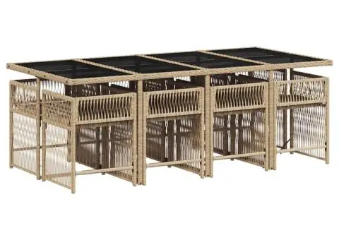 Set de masă pentru grădină, 9 piese, cu perne, bej, poliratan - 3/5