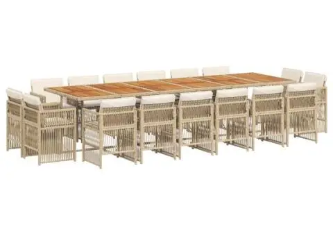 Set mobilier de grădină cu perne, 17 piese, bej, poliratan - 2/5