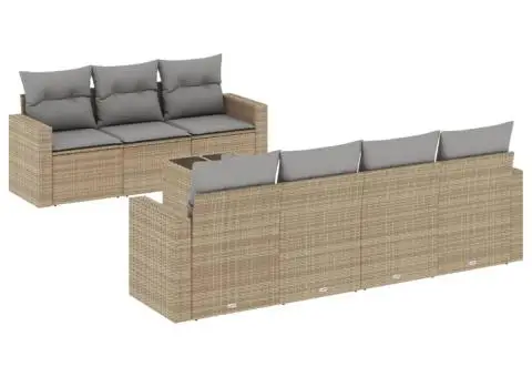 Set canapele de grădină, 8 piese, cu perne, bej, poliratan - 2/3