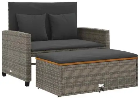 Canapea de grădină, 2 locuri, gri, poliratan & lemn de acacia - 2/5