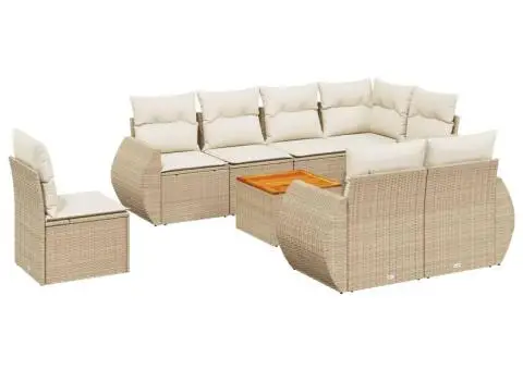 Set canapele de grădină, 9 piese, cu perne, bej, poliratan - 2/3