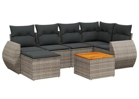 Set canapele de grădină, 7 piese, cu perne, gri, poliratan - 2/3