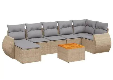Set canapele de grădină, 8 piese, cu perne, bej, poliratan - 2/3