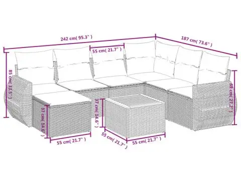 Set canapele de grădină, 8 piese, cu perne, bej, poliratan - 3/3