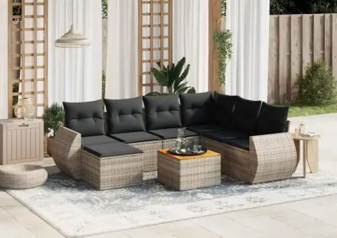 Set canapele de grădină cu perne, 8 piese, gri, poliratan - 1/3