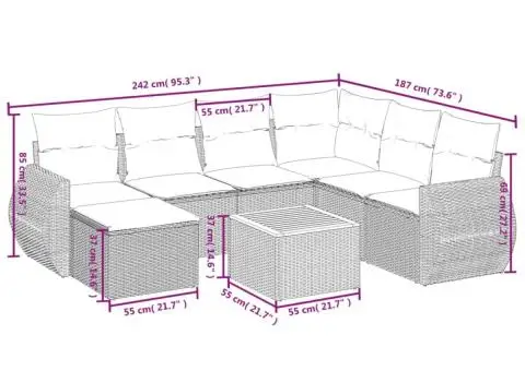 Set canapele de grădină cu perne, 8 piese, gri, poliratan - 3/3