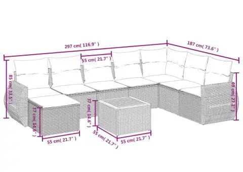 Set mobilier de grădină cu perne, 9 piese, negru, poliratan - 3/3