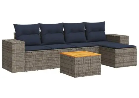 Set canapele de grădină cu perne, 6 piese, gri, poliratan - 2/3