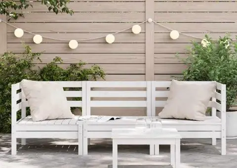 Canapea de grădină cu 3 locuri, alb, lemn masiv de pin - 3/5