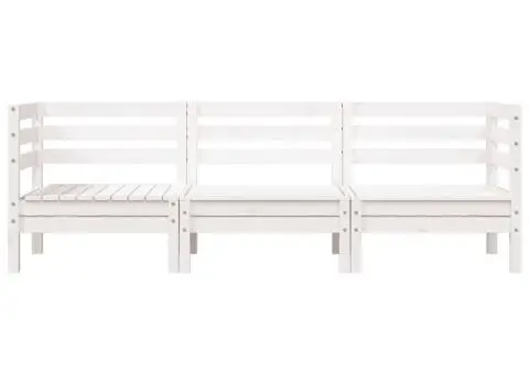 Canapea de grădină cu 3 locuri, alb, lemn masiv de pin - 4/5