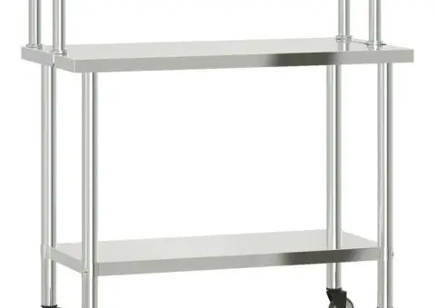 Masă bucătărie cu raft superior, 110x55x120 cm, oțel inoxidabil - 2/5