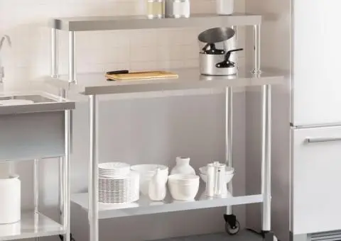 Masă bucătărie cu raft superior, 110x55x120 cm, oțel inoxidabil - 3/5