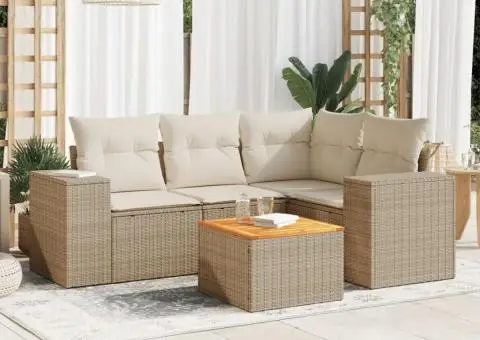 Set canapele de grădină cu perne, 5 piese, bej, poliratan - 1/3