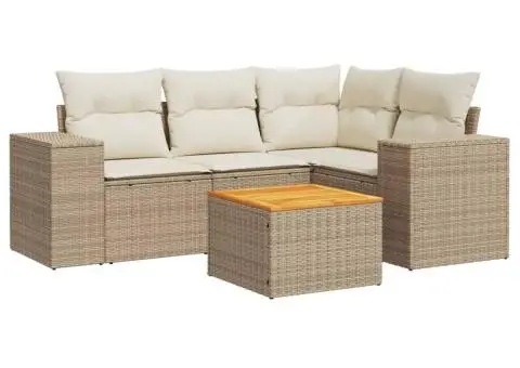 Set canapele de grădină cu perne, 5 piese, bej, poliratan - 2/3