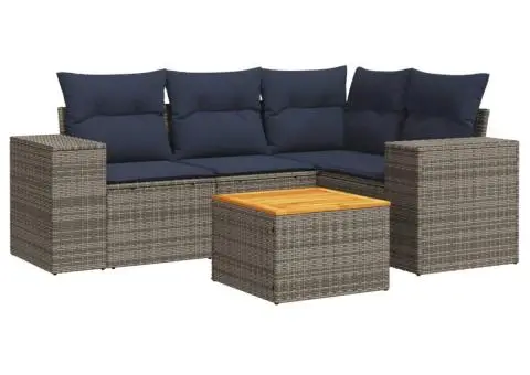 Set canapea de grădină cu perne, 5 piese, gri, poliratan - 2/3