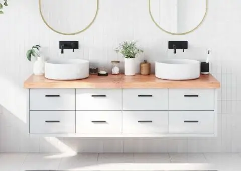 Blat de baie, maro deschis, 180x40x(2-6) cm, lemn masiv tratat - 1/5