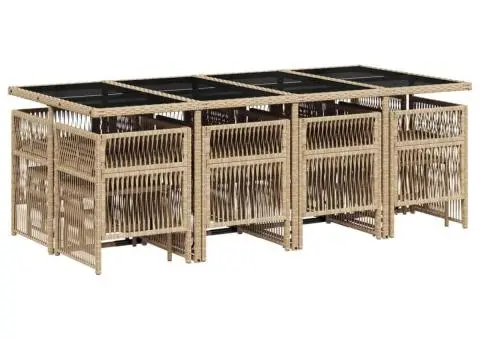 Set mobilier grădină cu perne, 13 piese, bej combinat poliratan - 3/5