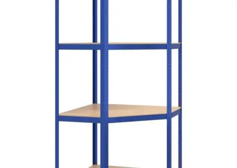 Raft de colț cu 4 niveluri, albastru, oțel și lemn compozit - 2/5