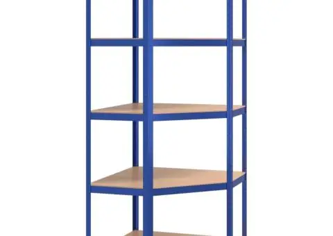 Raft de colț cu 5 niveluri, albastru, oțel și lemn prelucrat - 2/5