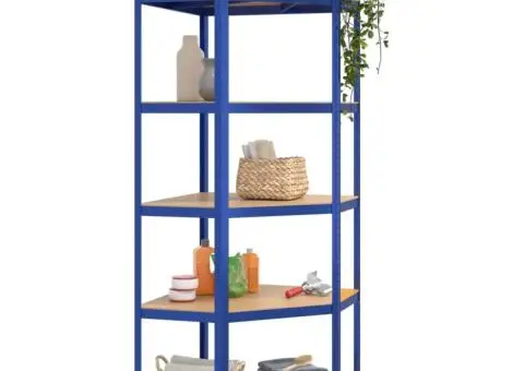 Raft de colț cu 5 niveluri, albastru, oțel și lemn prelucrat - 3/5