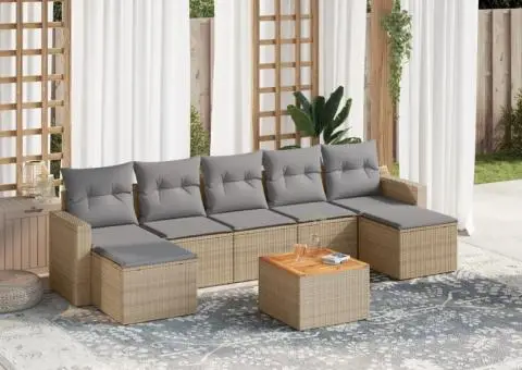 Set canapele de grădină, 8 piese, cu perne, bej, poliratan - 1/3