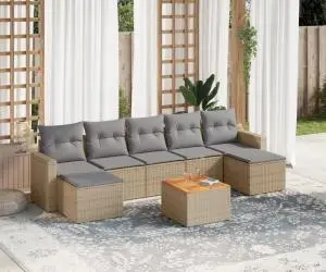 vidaXL Set canapele de grădină, 8 piese, cu perne, bej, poliratan
