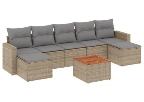 Set canapele de grădină, 8 piese, cu perne, bej, poliratan - 2/3