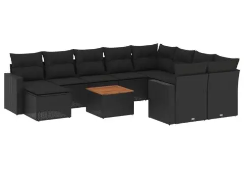 Set canapele de grădină cu perne, 11 piese, negru, poliratan - 2/3