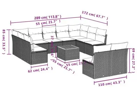 Set canapele de grădină cu perne, 12 piese, bej, poliratan - 3/3