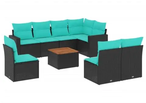 Set canapele de grădină cu perne, 9 piese, negru, poliratan - 2/3