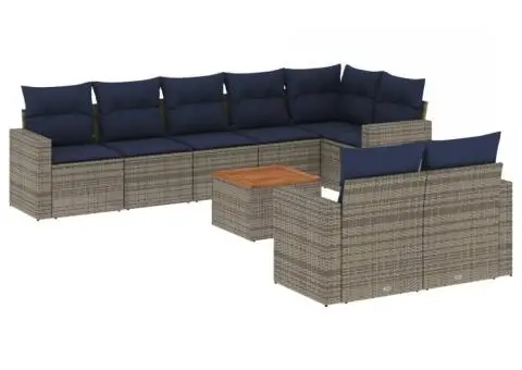 Set canapele de grădină, 9 piese, cu perne, gri, poliratan - 2/3