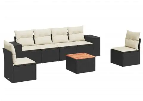 Set canapele de grădină cu perne, 7 piese, negru, poliratan - 2/3